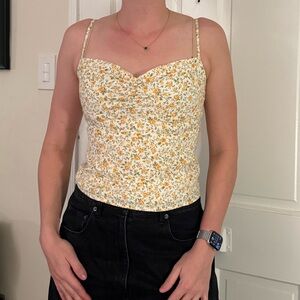 Reformation white Yellow Floral Tank Ruched front Camisole size 6 like new